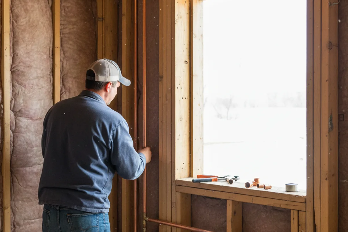Licensed plumber running new copper supply lines in a Emmetsburg home